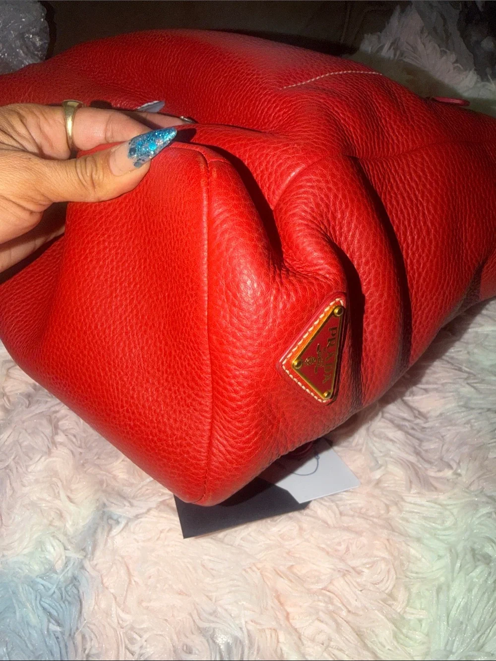 Authentic Prada Red Leather Shoulder Bag & Matching Wallet Set
